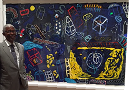 Floyd Newsum, After The Storm CNN, oil, acrylic, art on paper, 52 x 82” contemporary art, fine art,&nbsp; dark blue painting, Smithsonian, 